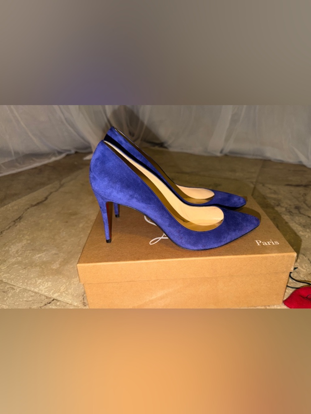 Christian Louboutin Pigalle Follies 85mm 37.5 Blue Suede + Box & Extra Heel Taps - Picture 7 of 16